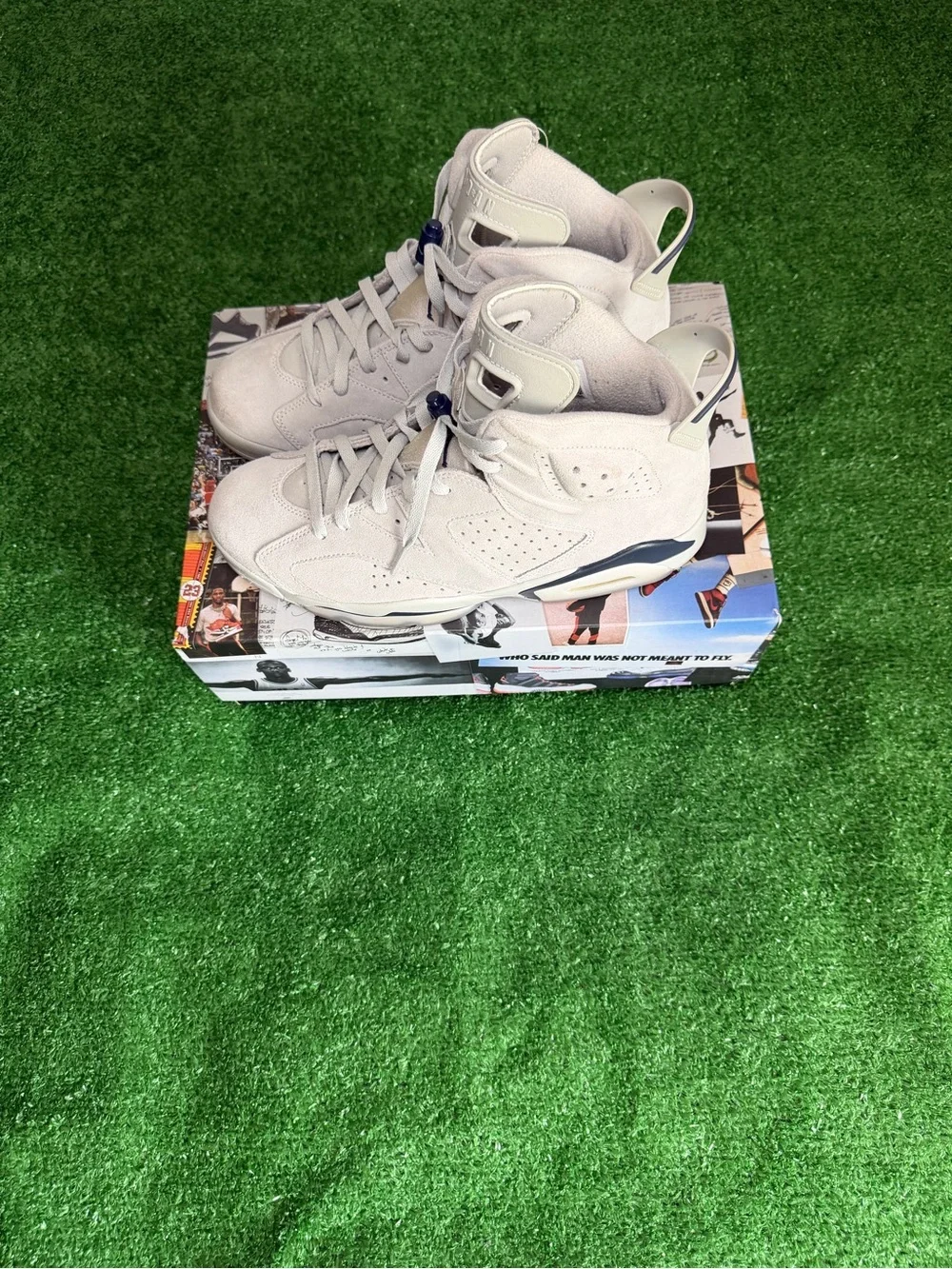 Jordan Retro High-Top Sneakers in Light Grey with Navy Accents